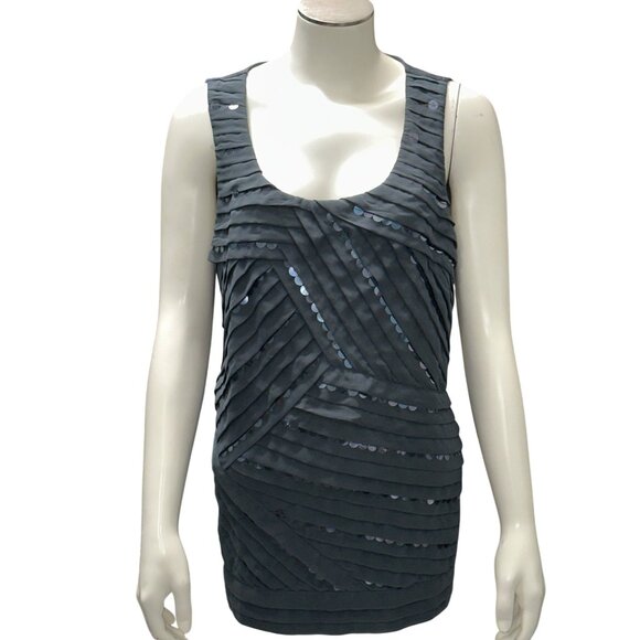 Ann Taylor Large Dark Green Sleeveless Tank Top Iridescent Sequin Ribbed Design - Picture 2 of 13